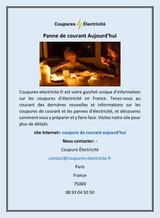 Panne de courant Aujourd'hui