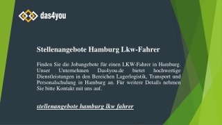 Stellenangebote Hamburg Lkw-Fahrer  Das4you.de