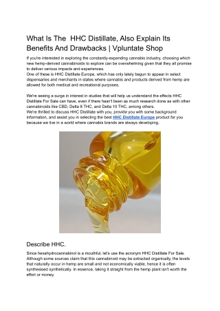 What Is The  HHC Distillate, Also Explain Its Benefits And Drawbacks _ Vpluntate Shop