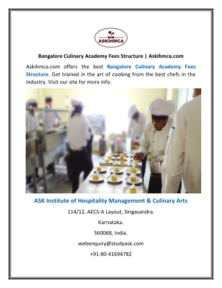 Bangalore Culinary Academy Fees Structure | Askihmca.com