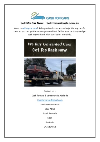 Sell My Car Now  Sellmycar4cash.com.au