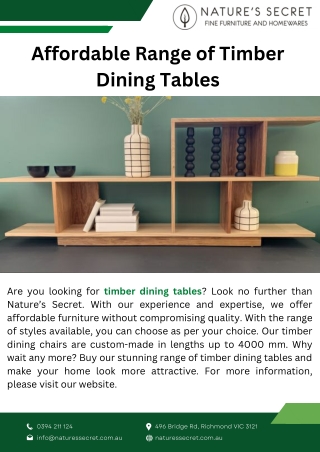 Affordable Range of Timber Dining Tables