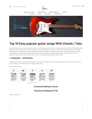 Top 10 Easy popular guitar songs With Chords / Tabs