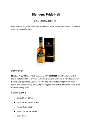 Blenders Pride Whiskey