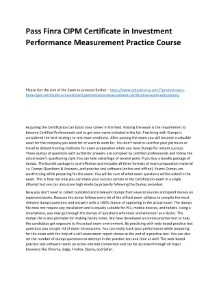 Finra CIPM Certificate in Investment Performance Measurement