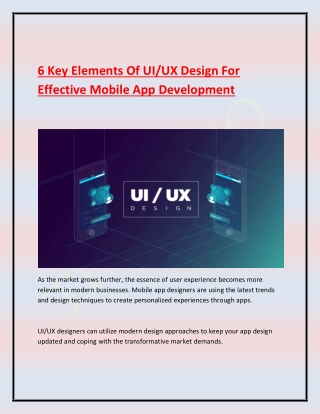 6 Key Elements of UIUX Design for Effective Mobile App Development