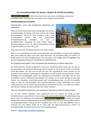 Ihr Immobilienmakler für Kerpen- Mybach & Cörtlek Immobilien