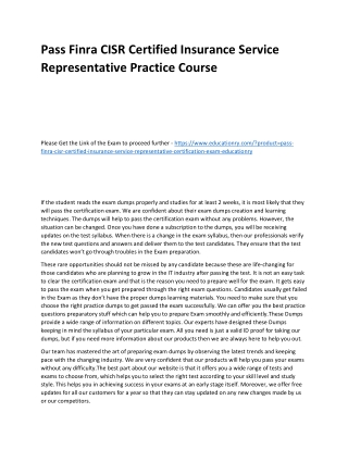 Finra CISR Certified Insurance Service Representative