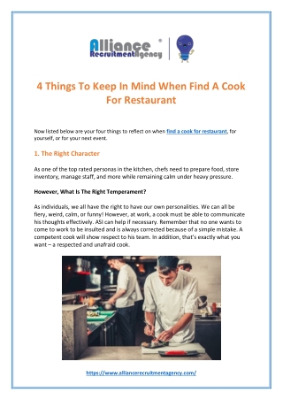 4 Things To Keep In Mind When Find A Cook For Restaurant