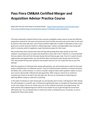 Finra CM&AA Certified Merger and Acquisition Advisor