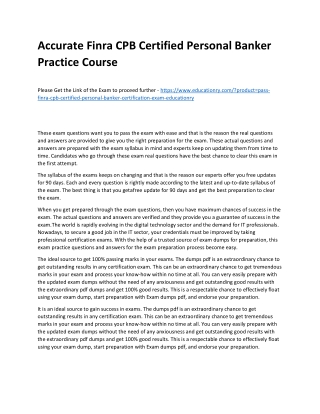 Finra CPB Certified Personal Banker