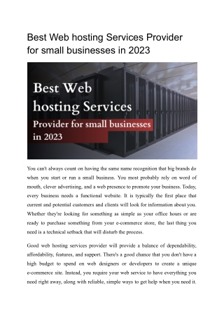 Best Web hosting Services Provider for small businesses in 2023