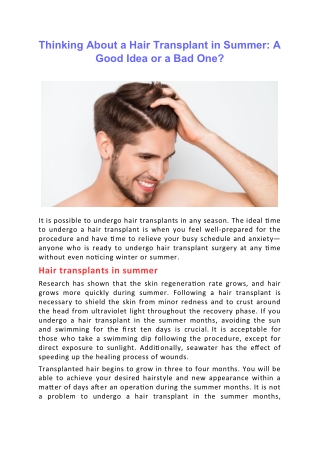 Thinking About a Hair Transplant in Summer: A Good Idea or a Bad One?