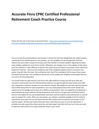 Finra CPRC Certified Professional Retirement Coach