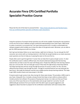 Finra CPS Certified Portfolio Specialist