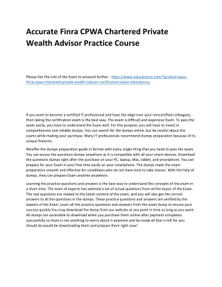 Finra CPWA Chartered Private Wealth Advisor