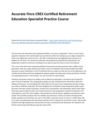 Finra CRES Certified Retirement Education Specialist