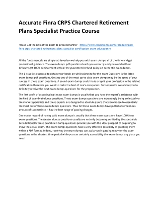 Finra CRPS Chartered Retirement Plans Specialist