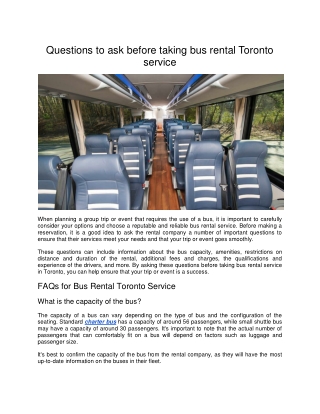 Questions to ask before taking bus rental Toronto service