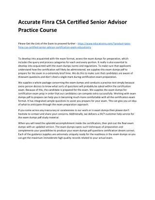 Finra CSA Certified Senior Advisor