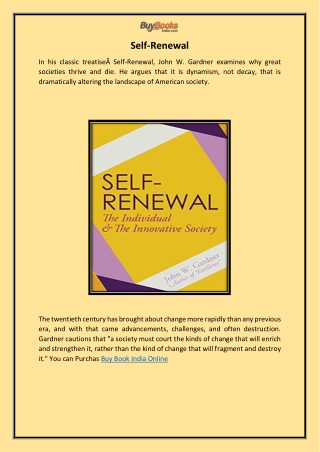 Buy Self-Renewal, at Best Price Online - Buy Books India