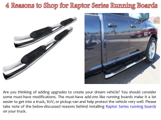 4 Reasons to Shop for Raptor Series Running Boards