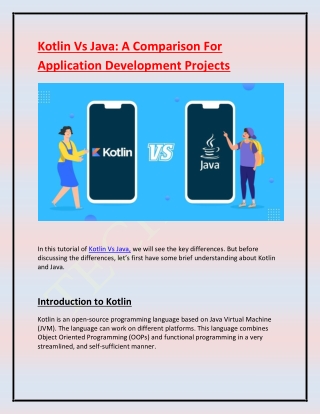 Kotlin Vs Java A Comparison For Application Development Projects