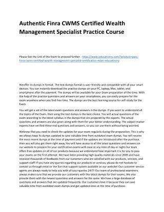 Finra CWMS Certified Wealth Management Specialist
