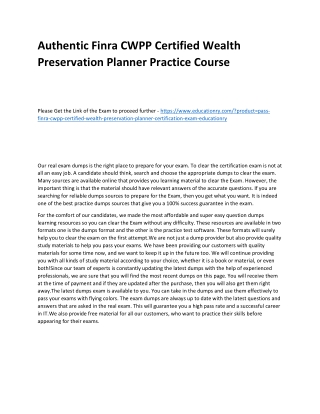 Finra CWPP Certified Wealth Preservation Planner