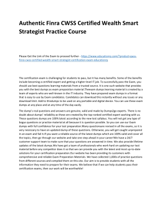 Finra CWSS Certified Wealth Smart Strategist