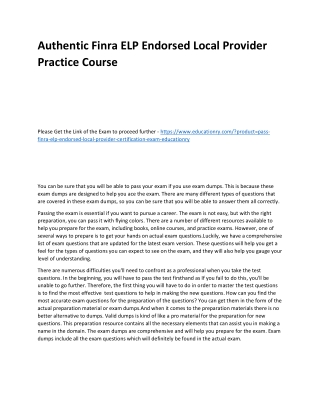 Finra ELP Endorsed Local Provider