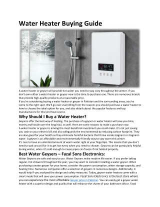 Water Heater Buying Guide - Fazal Sons electronics