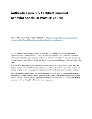 Finra FBS Certified Financial Behavior Specialist