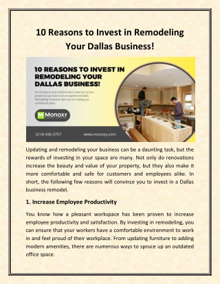 10 Reasons to Invest in Remodeling Your Dallas Business!