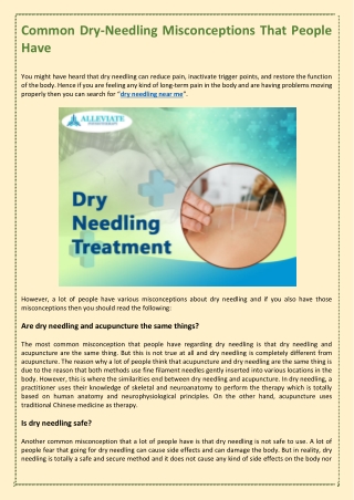 Common Dry-Needling Misconceptions That People Have