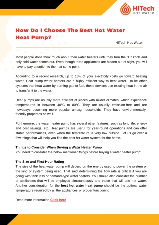 How Do I Choose The Best Hot Water Heat Pump