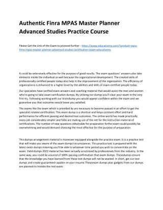 Finra MPAS Master Planner Advanced Studies