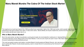 Manu Manek Mundra The Cobra Of The Indian