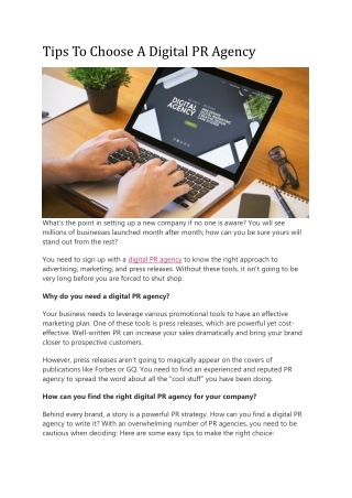 Tips To Choose A Digital PR Agency