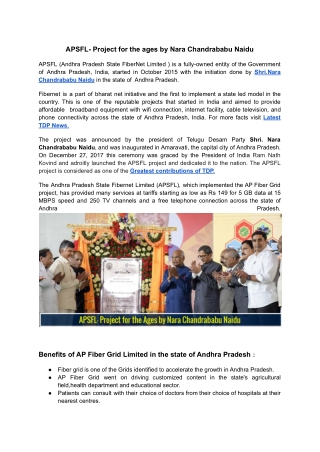 APSFL- Project for the ages by Nara Chandrababu Naidu