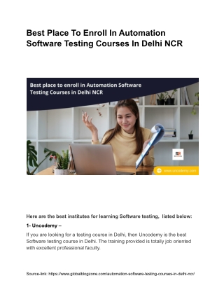 Best Place To Enroll In Automation Software Testing Courses In Delhi NCR - UNCODEMY