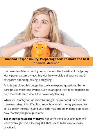 Financial Responsibility: Preparing teens to make the best financial decision