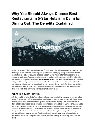 Why You Should Always Choose Best Restaurants In 5-Star Hotels In Delhi for Dining Out_ The Benefits Explained