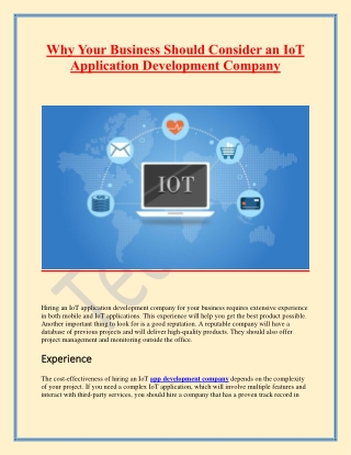 Why Your Business Should Consider an IoT Application Development Company