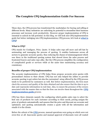 The Complete CPQ Implementation Guide For Success