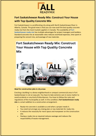 Fort Saskatchewan Ready Mix: Construct Your House with Top Quality Concrete Mix