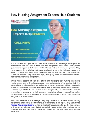 How Nursing Assignment Experts Help Students