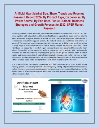 Artificial Heart Market Size, Share, Trends and Revenue Research Report 2022