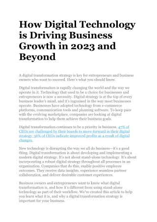 How Digital Technology is Driving Business Growth in 2023 and Beyond