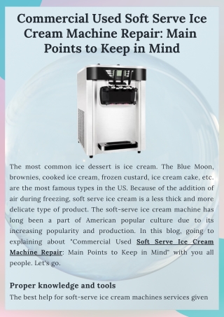 Commercial Used Soft Serve Ice Cream Machine Repair Main Points to Keep in Mind